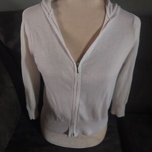 ICON White Knit Zip-Up Hoodie Sweater